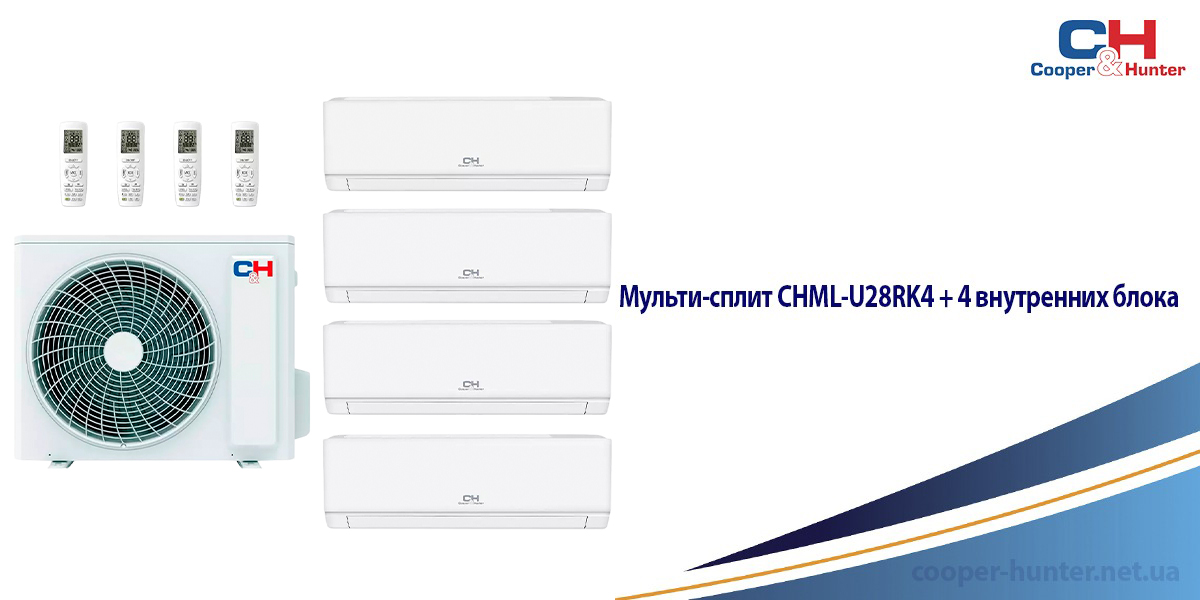 Мульти-сплит CHML-U28RK4 + 4 внутренних блока.