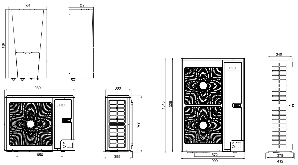 Размеры теплового насоса UNITHERM2 Cooper&Hunter